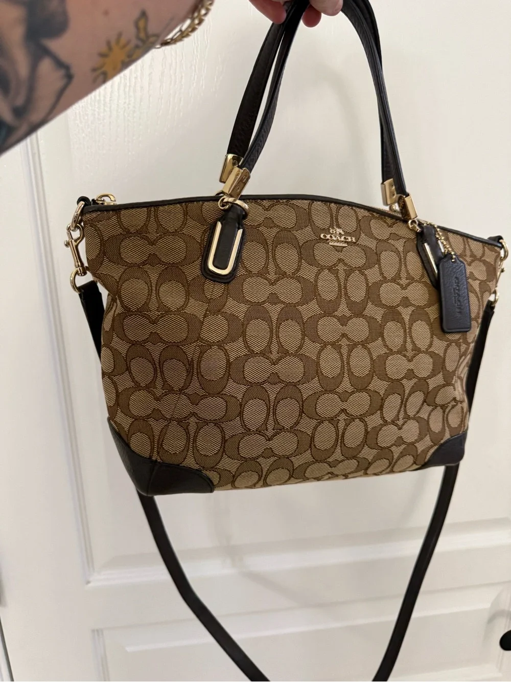 COACH 36181 Outlined Small Signature Kelsey Khaki Brown Tote Satchel